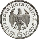 Reverse 5 Reichsmark 1936 F Hindenburg