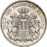 Obverse 5 Mark 1891 J Hamburg
