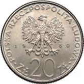 Obverse 20 Zlotych 1980 MW Pattern 50 Years of Dar Pomorza
