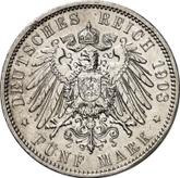 Reverse 5 Mark 1908 J Hamburg