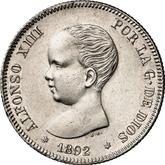 Obverse 2 Pesetas 1892 PGM