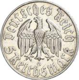 Reverse 5 Reichsmark 1933 G Martin Luther