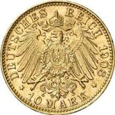 Reverse 10 Mark 1908 J Hamburg