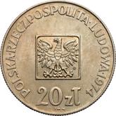 Obverse 20 Zlotych 1974 MW JMN Pattern 30 years of Polish People's Republic