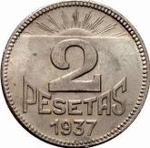 Reverse 2 Pesetas 1937 Asturias and Leon