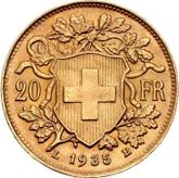 Reverse 20 Francs 1935 LB Vreneli