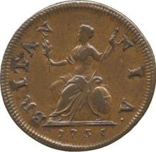 1 Farthing 1735    "Porträt in jungen Jahren"