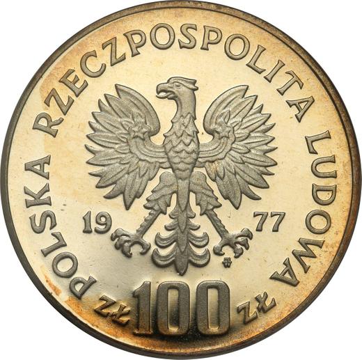Anverso Pruebas 100 eslotis 1977 MW "Bisonte europeo" Plata - valor de la moneda de plata - Polonia, República Popular