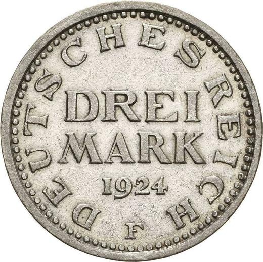 Revers 3 Mark 1924 F "Typ 1924-1925" - Silbermünze Wert - Deutschland, Weimarer Republik