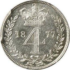 Reverso 4 peniques (Groat) 1877 - valor de la moneda de plata - Gran Bretaña, Victoria