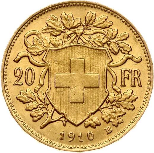 Reverso 20 francos 1910 B "Vreneli" - valor de la moneda de oro - Suiza, Confederación