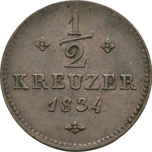 Reverso Medio kreuzer 1834 - valor de la moneda  - Hesse-Cassel, Guillermo II