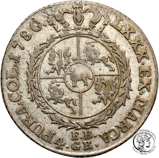 Reverse 1 Zloty (4 Grosze) 1780 EB - Silver Coin Value - Poland, Stanislaus II Augustus