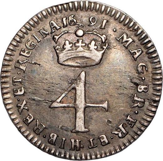 Rewers monety - 4 pensy 1691 "Pierwsze popiersia" - cena srebrnej monety - Wielka Brytania, Wilhelm III i Maria II