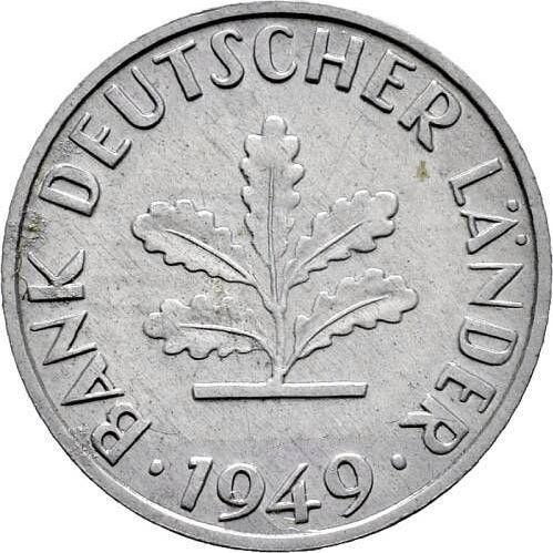 Reverse 10 Pfennig 1949 F "Bank deutscher Länder" Zinc -  Coin Value - Germany, FRG