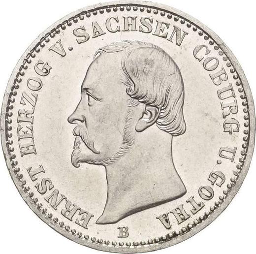 Anverso 1/6 tálero 1869 B "25 años de reinado de Ernst II" - valor de la moneda de plata - Sajonia-Coburgo-Gotha, Ernesto II