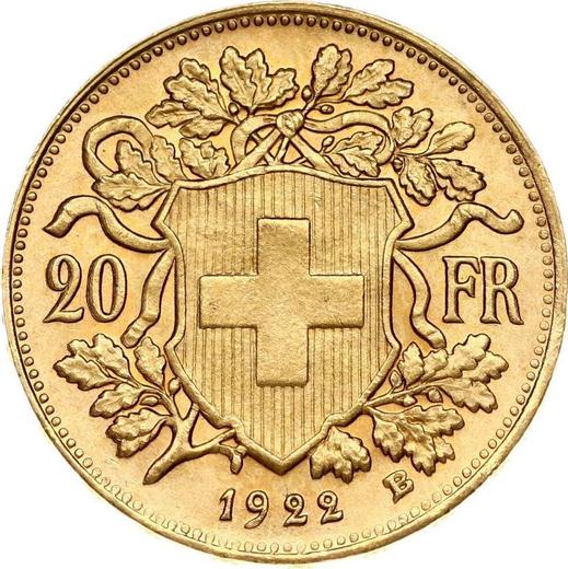 Reverse 20 Francs 1922 B "Vreneli" - Gold Coin Value - Switzerland, Confederation