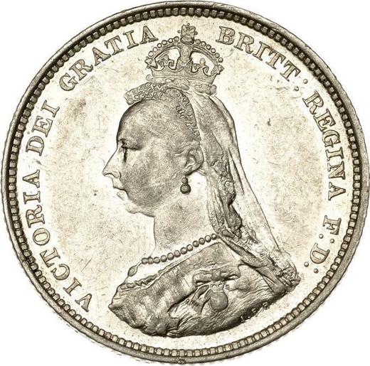 Anverso 1 chelín 1889 JEB "Pequeño retrato jubilar" - valor de la moneda de plata - Gran Bretaña, Victoria