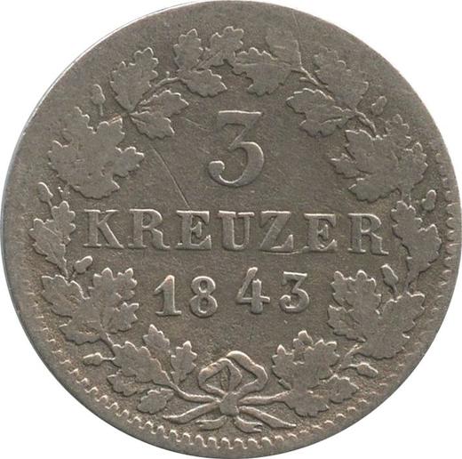 Rewers monety - 3 krajcary 1843 - cena srebrnej monety - Badenia, Leopold
