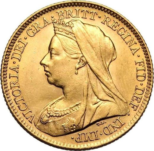 Anverso 1/2 soberano 1899 TB "San Jorge" - valor de la moneda de oro - Gran Bretaña, Victoria