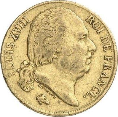Obverse 20 Francs 1822 H "Type 1816-1824" - Gold Coin Value - France, Louis XVIII