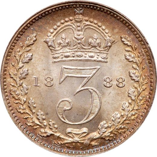 Reverse Threepence 1888 "Jubilee Head" - Silver Coin Value - United Kingdom, Victoria