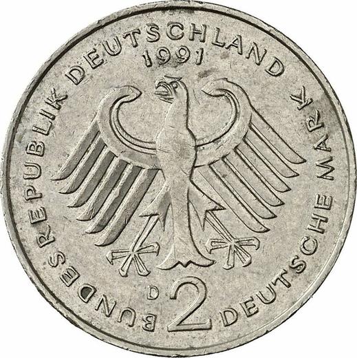 Revers 2 Mark 1991 D "Ludwig Erhard" - Münze Wert - Deutschland, BRD