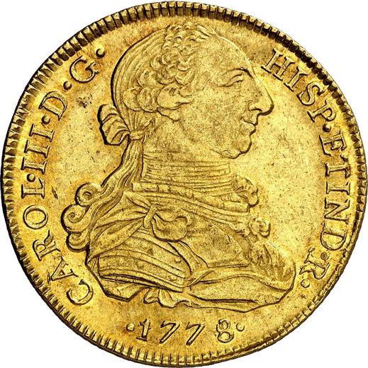 Obverse 8 Escudos 1778 MJ - Gold Coin Value - Peru, Charles III