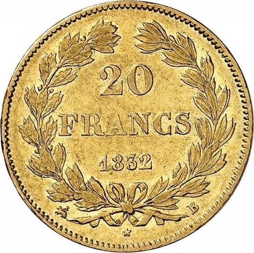 Reverse 20 Francs 1832 B "Type 1832-1848" - Gold Coin Value - France, Louis Philippe I