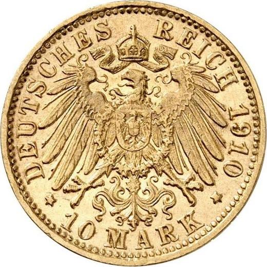 Реверс монеты - 10 марок 1910 года F "Вюртемберг" - цена золотой монеты - Германия, Германская Империя