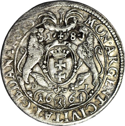 Reverse Ort (18 Groszy) 1664 DL "Danzig" - Silver Coin Value - Poland, John II Casimir