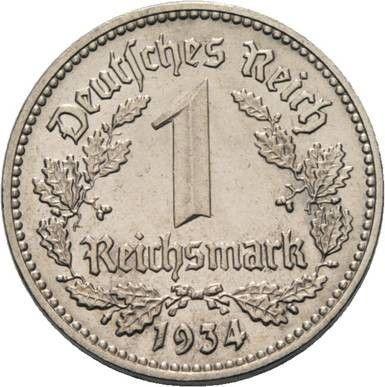 Anverso 1 Reichsmark 1934 J "Tipo 1933-1939" - valor de la moneda  - Alemania, Alemania nazi