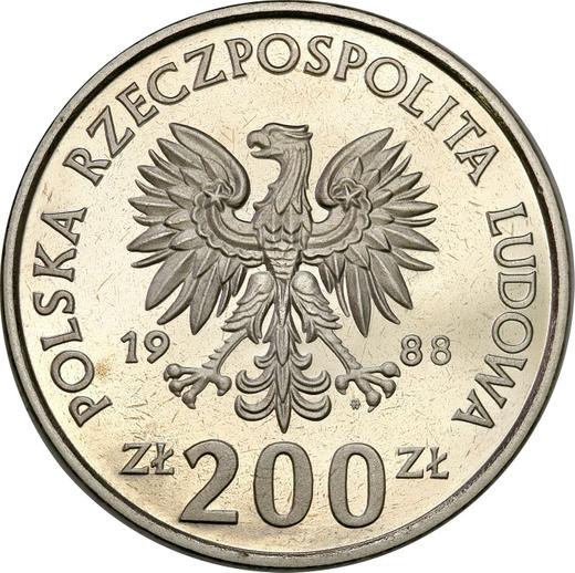 Obverse Pattern 200 Zlotych 1988 MW ET "XIV World Cup FIFA - Italy 1990" Nickel - Coin Value - Poland, Peoples Republic