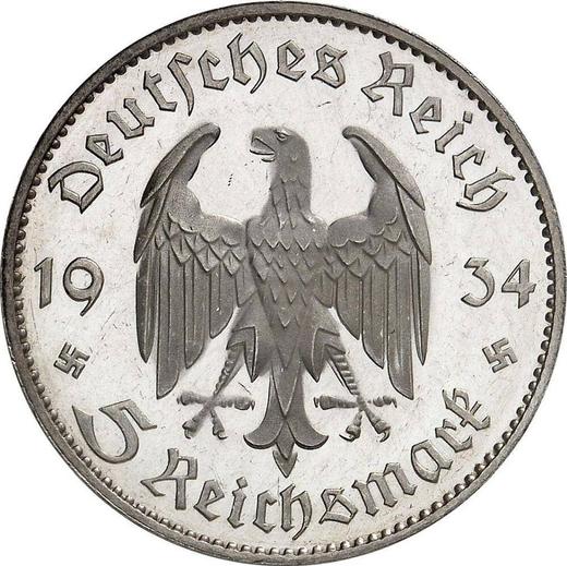 Reverse 5 Reichsmark 1934 F "Garrison Church (undated)" - Silver Coin Value - Germany, Third Reich