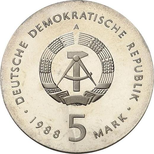 Reverse 5 Mark 1988 A "Ernst Barlach" -  Coin Value - Germany, GDR