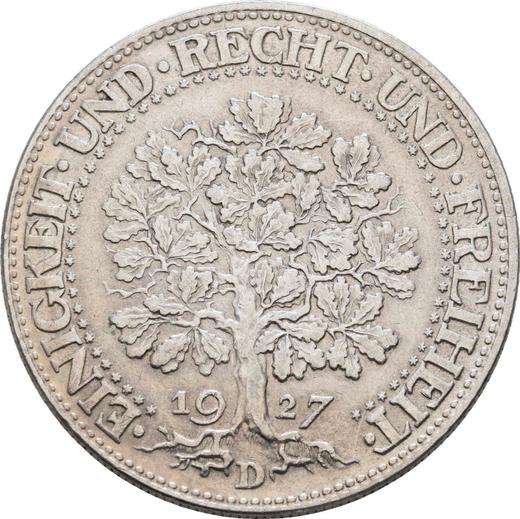 Reverse 5 Reichsmark 1927 D "Oak Tree" - Silver Coin Value - Germany, Weimar Republic