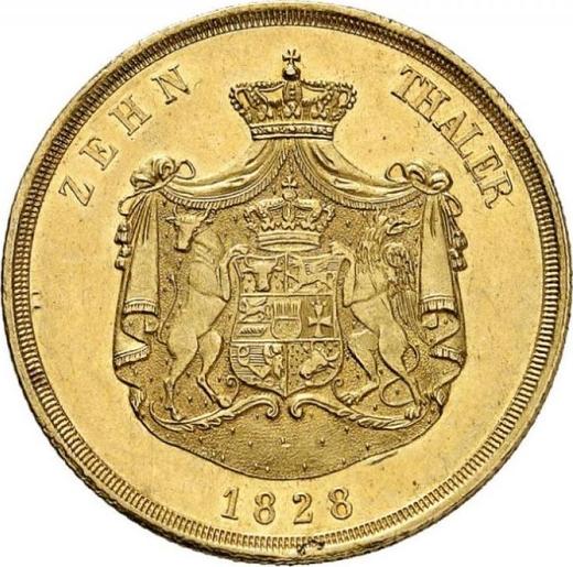 Reverse 10 Thaler 1828 - Gold Coin Value - Mecklenburg-Schwerin, Frederick Francis I
