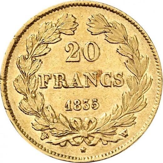 Reverse 20 Francs 1835 W "Type 1832-1848" - Gold Coin Value - France, Louis Philippe I