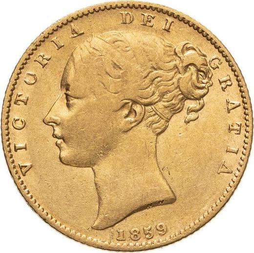 Аверс монеты - Соверен 1859 года WW "Герб" Дополнительная линия в ленте - цена золотой монеты - Великобритания, Виктория
