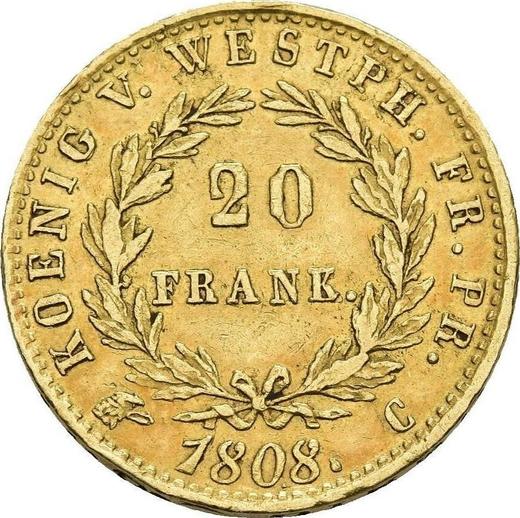 Reverse 20 Francs 1808 C - Gold Coin Value - Westphalia, Jérôme Napoléon
