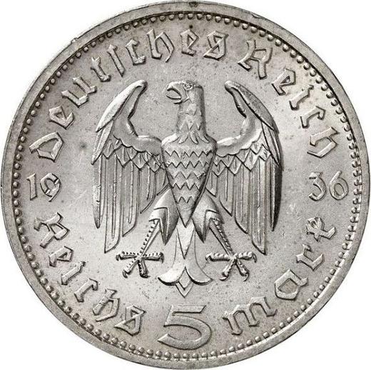 Reverse 5 Reichsmark 1936 E "Hindenburg" - Silver Coin Value - Germany, Third Reich