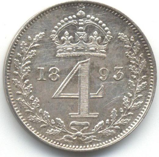 Reverso 4 peniques (Groat) 1893 TB - valor de la moneda de plata - Gran Bretaña, Victoria