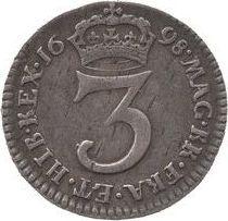 Reverso 3 peniques 1698 - valor de la moneda de plata - Gran Bretaña, Guillermo III