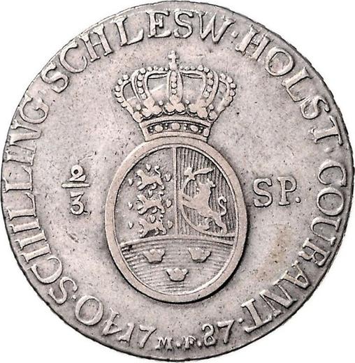 Реверс монеты - 2/3 талера 1787 года MF - цена серебряной монеты - Шлезвиг-Гольштейн, Кристиан VII