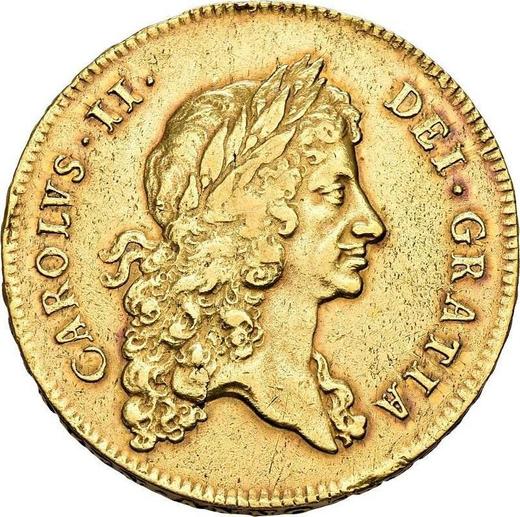 Avers 5 Guinee 1677 "Erste gelauerte Büste" - Goldmünze Wert - Großbritannien, Karl II
