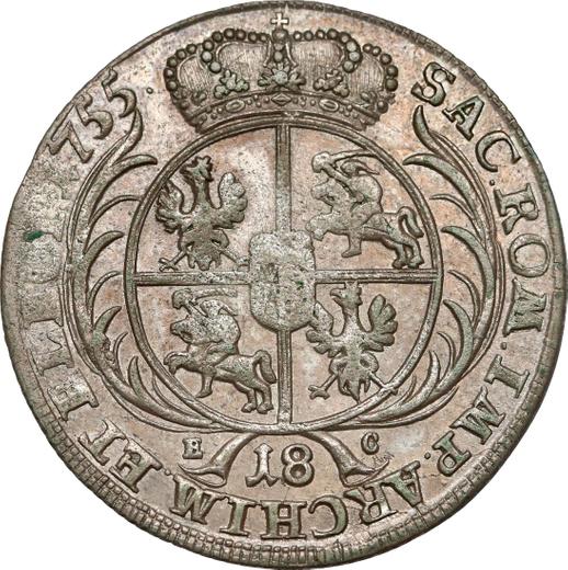 Reverse Ort (18 Groszy) 1755 EC "Crown" - Silver Coin Value - Poland, Augustus III