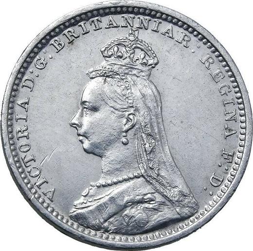 Anverso 2 peniques 1889 "Retrato jubilar" - valor de la moneda de plata - Gran Bretaña, Victoria