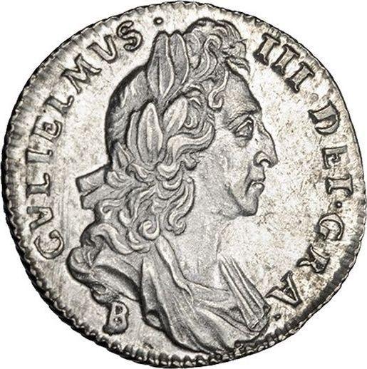 Obverse Sixpence 1696 B "First laureated bust" Early harp - Silver Coin Value - United Kingdom, William III