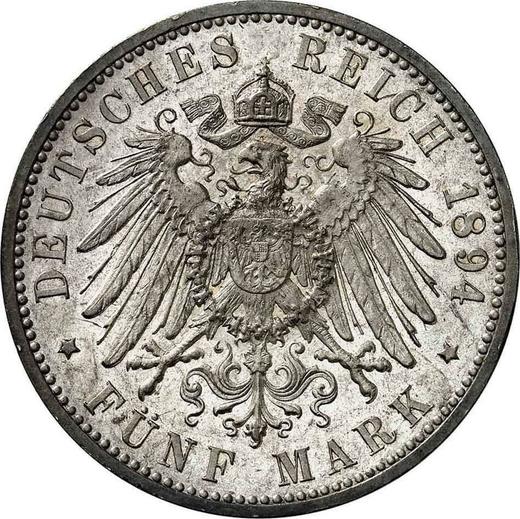 Reverse 5 Mark 1894 F "Wurtenberg" - Silver Coin Value - Germany, German Empire