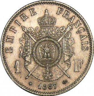 Reverse 1 Franc 1867 BB "Type 1866-1870" - Silver Coin Value - France, Napoleon III